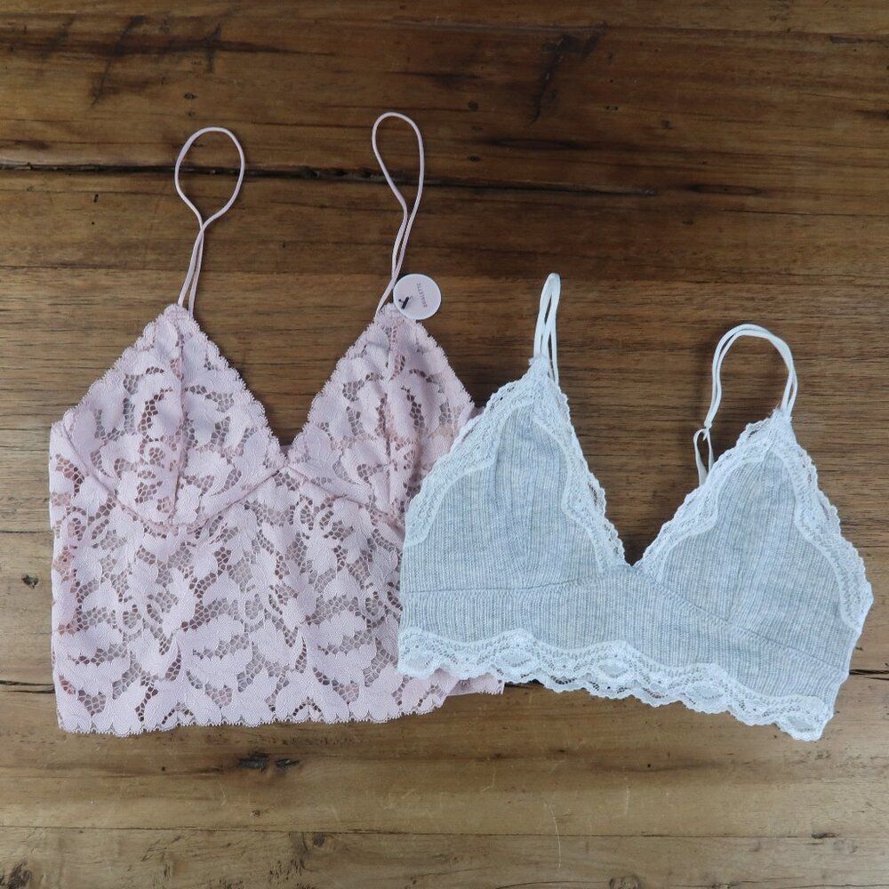 FOREVER 21 LINGERIE BUNDLE TWO BRALETTES PINK & GREY SIZE SMALL